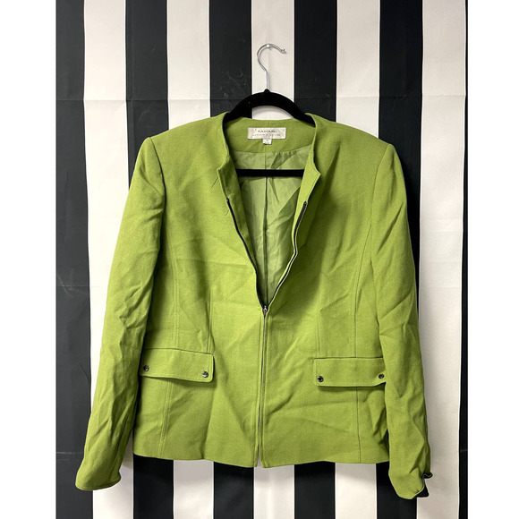 TAHARI ARTHUR S LEVINE Collarless Zip Up Crepe Blazer Matcha Green Size 14 - Picture 1 of 5